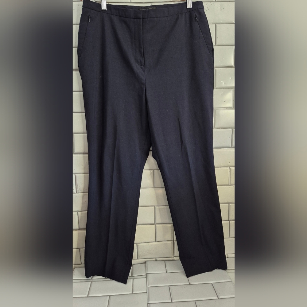 Antonio Melani Ladies Navy Blue Dress Pants High Waist Straight Leg Side Zip Poc